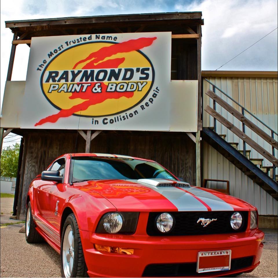 Raymond's Paint & Body shop exterior on N Crowley Road, Crowley Texas
