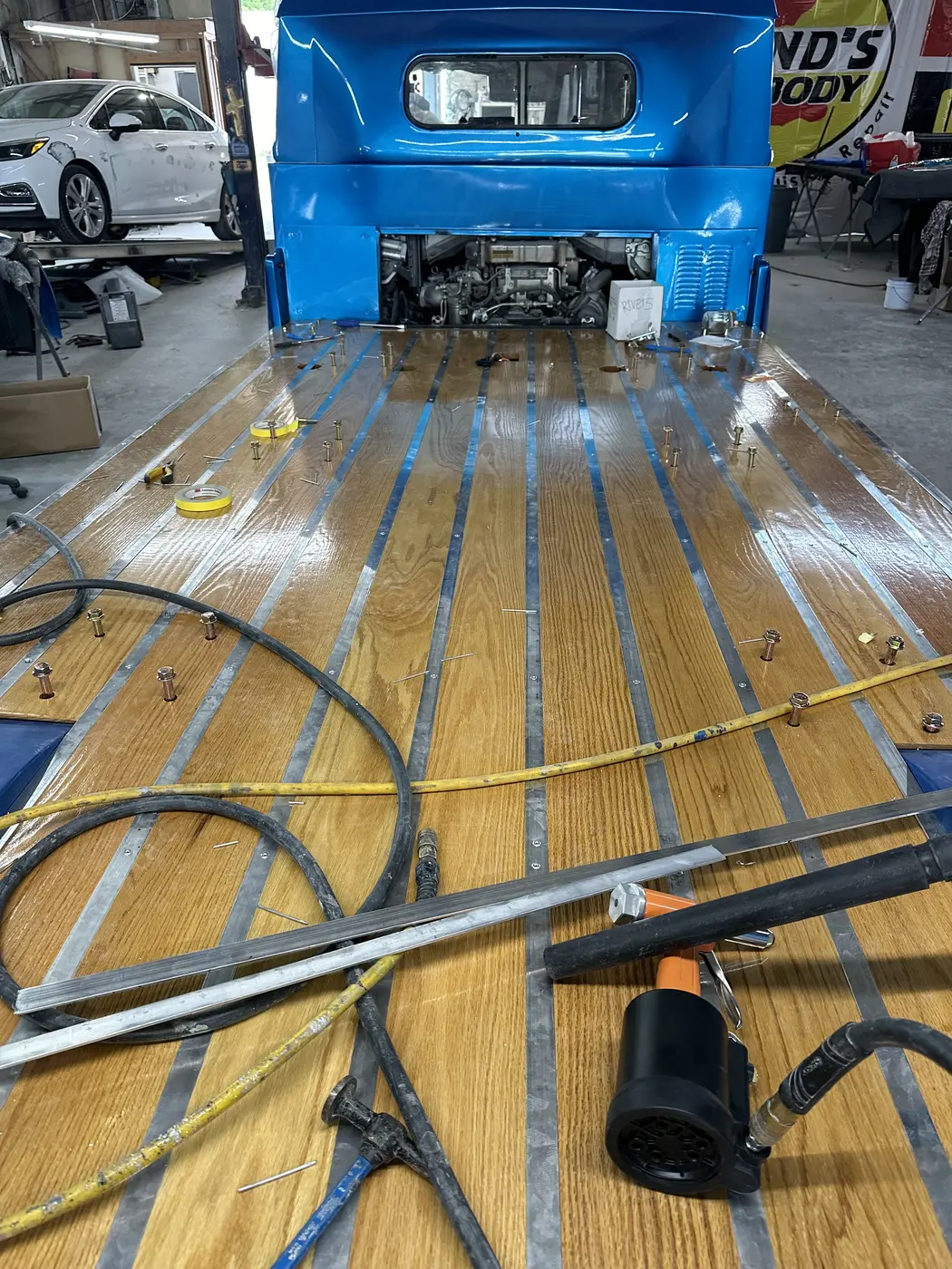 Wood hauler deck and mechanical details during assembly