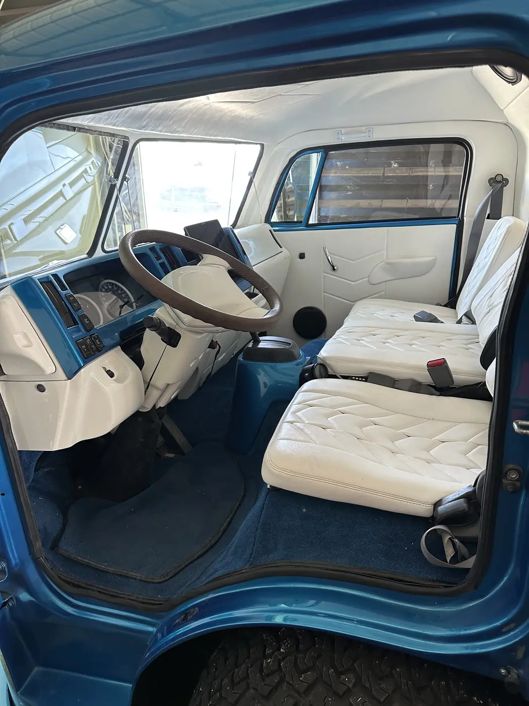 Finished white interior of the custom VW hauler